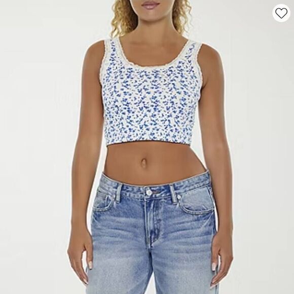 Forever 21 + Lace Trim Ditsy Floral Crop Top Tank Sz. 3X - Picture 1 of 6